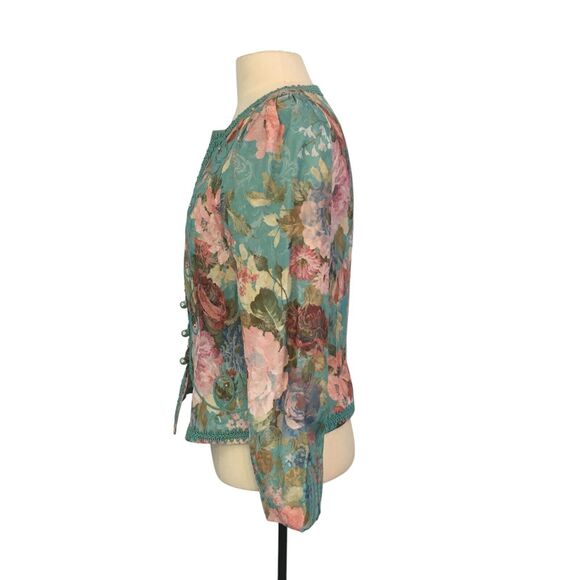 Nah Nah Collection Vintage 80s‎ Teal Blue Pink Floral Blazer, Victorian  38 bust - Picture 7 of 10